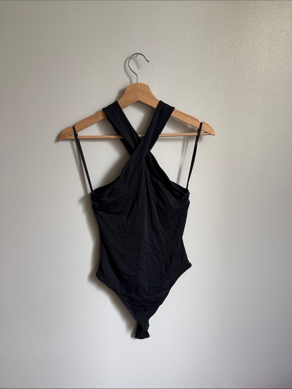 Aritzia Black Cross-Front Bandeau Bodysuit